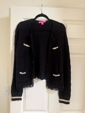 Lilly Pulitzer Black Bouclé Cardigan with Gold-Tone Accents